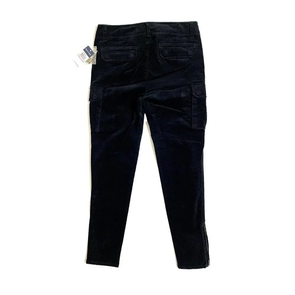 Ralph Jeans Black Velvet Stretch Skinny Cargo Pants Sz 14 NWT